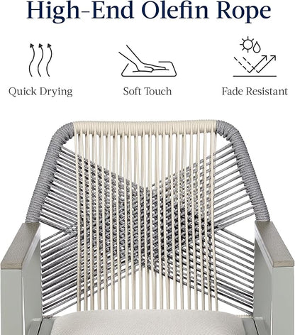 Best Choice Products Outdoor Bar Stools Set of 2, Bar Height, 360° Swivel Aluminum Frame, All-Weather Woven Rope Chair Design w/Armrests - Gray/Meteor