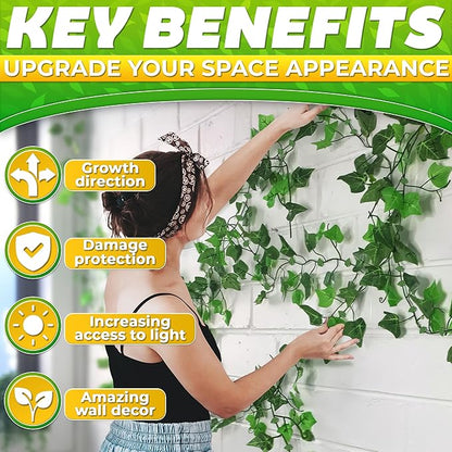 60Pcs Plant Climbing Wall Fixture Clips with 72Pcs Self-Adhesive Stickers - Leaf-Shaped and Weather-Resistant Money Plant Vine Wall Clips - Easy Installation Pothos Climbing Support for Vines & Cables