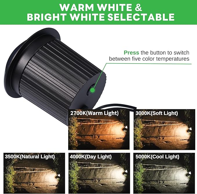 Outdoor Well Lights - Warm White & Cool White 12V Ground Fixture, IP67 Waterproof LED Hard-Wired Inground Directional Landscape Lighting, ORB Aluminum for Path Backyard House 3W 170LM 6 Pack