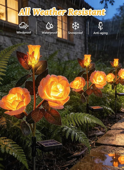 Brightown Outdoor Solar Flower Lights, 4 Pack Solar Garden Light with Larger & More Realistic Champagne Rose, Bigger Solar Panel, Waterproof Solar Lights Outdoor for Yard Garden Lawn Pathway Decor