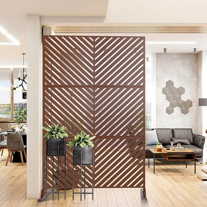 Casaphoria Metal Privacy Screen Outdoor, 72" H x 47" W Freestanding Decorative Privacy Screen for Patio Deck Balcony Garden with Stable Base, Brown-Parallel