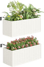 Outsunny Railing Planter Box (2 Pack, 20 Inch), Hanging Flower Pots with Hooks, Drainage Holes for Fence, Balcony, Garden, Patio, Rattan Look, White