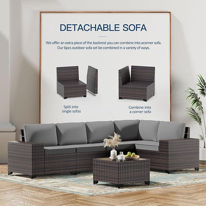 Kullavik 10 Pieces Outdoor Patio Furniture Set,PE Wicker Rattan Sectional Sofa Patio Conversation Sets with 43" 55000BTU Gas Propane Fire Pit Table,Swivel Rocking Chairs Set,Grey