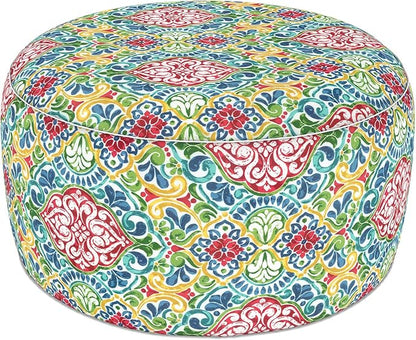 LVTXIII Indoor/Outdoor Extra Large Inflatable Ottoman Pouf D31 x H14 Inch, Round Footstool with Handle, Weather-Resistant Portable Furniture for Patio, Camping, Beach, Damask Red