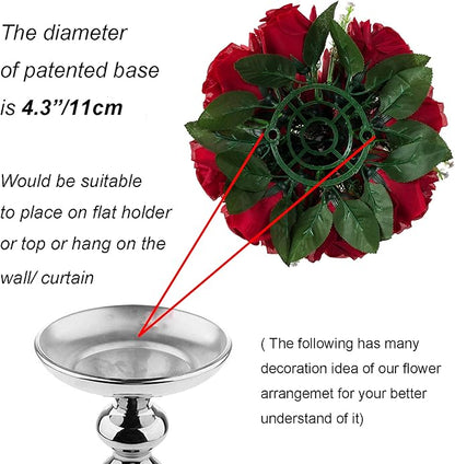 Artificial Flower Ball Centerpieces, Crimson Faux Silk Roses, 9.5 Inch