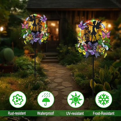 Solar Fairy Garden Decor, Silhouette Fairy with Butterflies Garden Stake,Waterproof for Outside,Walkway,Yard,Lawn,Patio