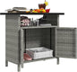 Outsunny Wicker Outdoor Storage Cabinet, Rattan Outdoor Bar Table with 2 Doors and Shelf, Outdoor Buffet Cabinet Sideboard with Metal Slatted Countertop for Poolside, Patio, Backyard, Gray