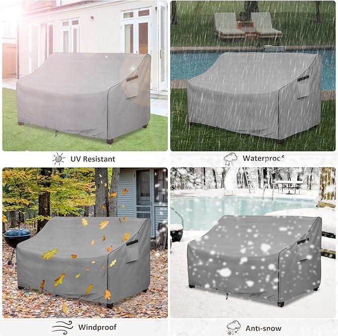Sofa Cover for Patio Loveseats and 3-Seat Sofas, Waterproof Polyester in Grey