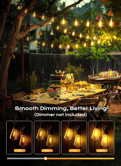 String Lights, 200 FT Black Patio Strand with 64 Warm White ST38 Bulbs