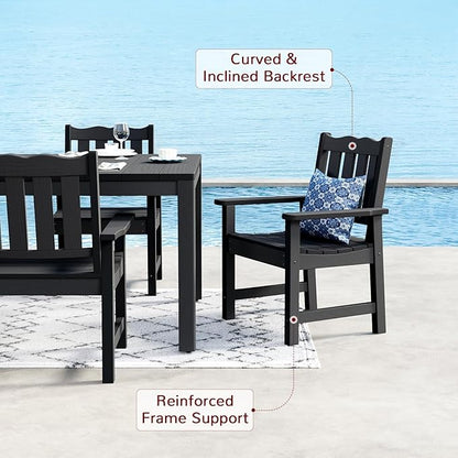 Stoog 5 Pieces Patio Dining Sets, All-Weather HIPS Material & Aluminum Frame Dining Table with Umbrella Hole, Outdoor Dining Table for 4, Never Rot or Fade, Black