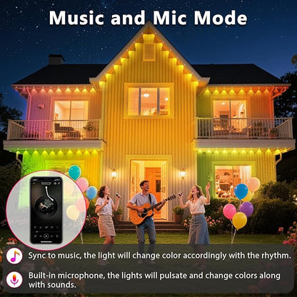 200FT Permanent Outdoor RGB Lights, IP67 Waterproof Smart Eave Lighting, with App/Remote Control Eaves Light, DIY LED Scenes Modes for House Roof Decor,Christmas,Party