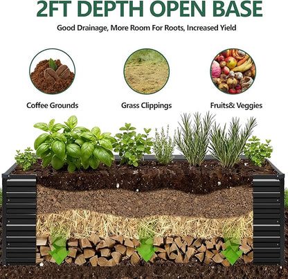 Vengarus 4x2x2FT Galvanized Raised Garden Bed Kit, Outdoor Metal Planter Box for Vegetables, Fruits,Herbs, and Succulents - 120 Gallon Capacity,Black