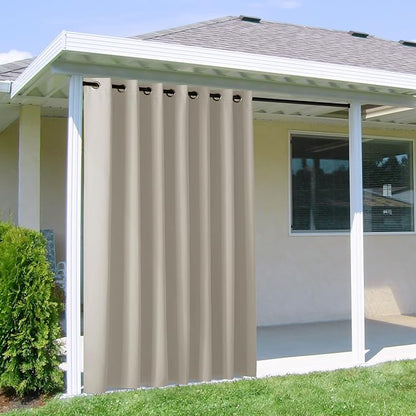 NICETOWN Outdoor Curtain for Patio Waterproof Extra Wide 100 in, Sun Blocking Vertical Blinds Thermal Insulated Stainless Grommet for Front Porch/Gazebo/Pergola, Natural, 1 Piece, 84 in L