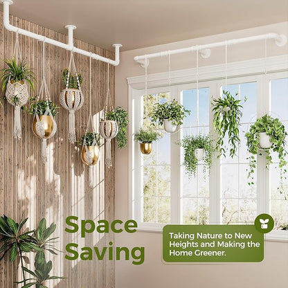 Bamworld Window Plant Hanger Indoor 63in 2PCS Hanging Planters for Indoor Plants Hanging Plants Holder Hanging Rod Window Plant Shelves Wall Planters Pot/Chain/Plant Not Included (White)