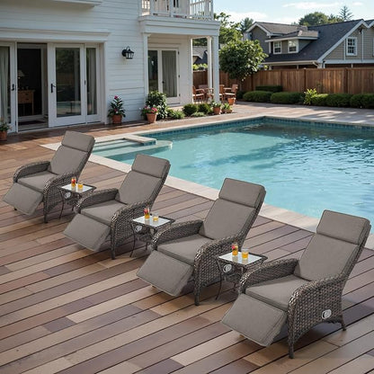 Belord 7 Piece Wicker Patio Furniture Set - 4 Adjustable Outdoor Recliner Chairs with 3 Side Table Patio Conversation Set,155° Lay Flat Chaise Lounge Chair Outdoor for Pool Deck Brown