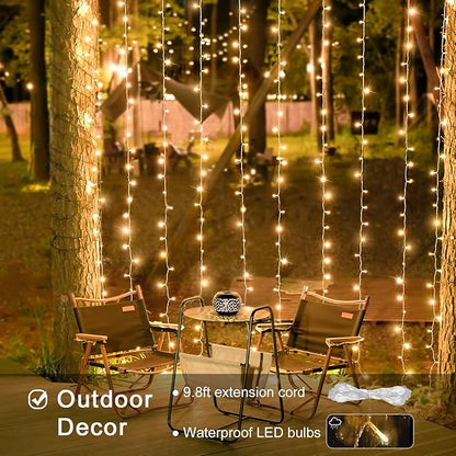 Curtain String Lights, 600 LED Warm White, 19.6 ft with Remote