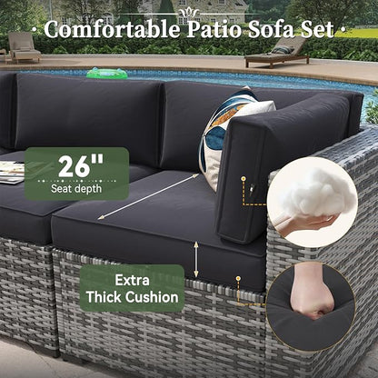 Aoxun 15 Piece Patio Furniture Set with Fire Pit Table Wicker Rattan Outdoor Sectional Sofa Set with Coffee Table and 4” Thickened Cushions, Grey/Black (Waterproof Cover Included)