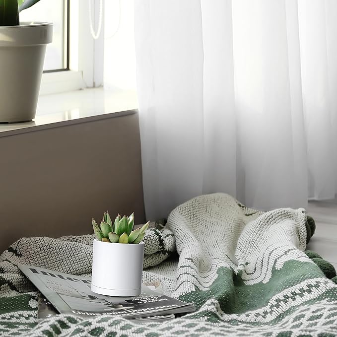 Planters: 12 Matte White Plastic Pots with Drainage Holes and Saucers