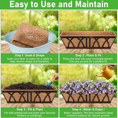 Riare 2 Pack 24 Inch Rectangle Coconut Liners for Planters, Natural Coconut Fiber Planter Liners, Window Box Liner Trough Coco Liner for Outdoor Flower, Garden Wall, Deck & Fence Planter Boxes