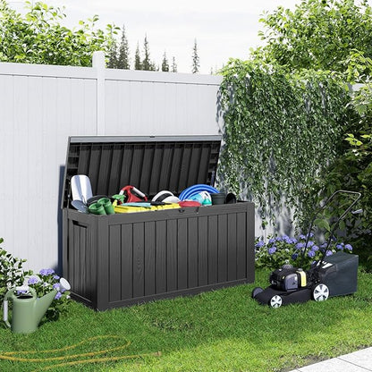 Deck Box, 90 Gallon Black Resin Outdoor Storage