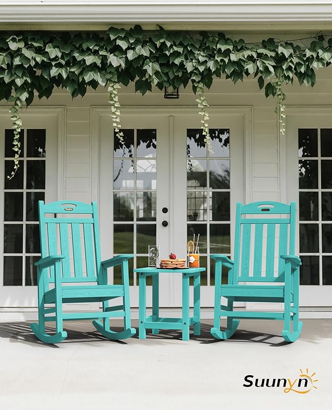 Rocking Chair for Outdoors, Lake Blue HDPE with 30-Inch High Back