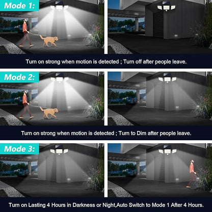 Tuffenough Solar Outdoor Lights 2500LM 210 LED Security Lights with Remote Control,3 Heads Motion Sensor Lights, IP65 Waterproof,270° Wide Angle Flood Wall Lights with 3 Modes(1 Packs)