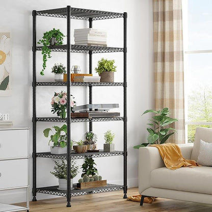 Xcity Storage Shelves, 6 Tier Heavy Duty Metal Shelving Unit, 2400 LBS Capacity Adjustable Steel Wire Shelf Organizer for Pantry, Kitchen, Garage, 14" D x 30" W x 70" H, Black