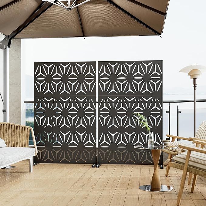 Decorative Metal Privacy Screen, 3-Panel Black Room Divider, 44 x 72 Inch