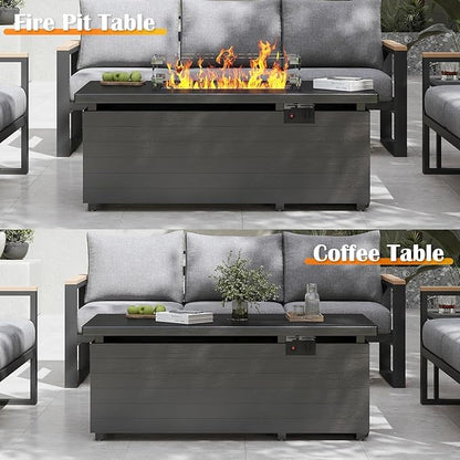 Sundale Outdoor 5 Pieces Patio Furniture Set with Fire Pit Table, Metal Outdoor Sectional Sofa with 6" Olefin Cushion, Modern Outdoor Conversation Sets for Backyard, Poolside, Sunroom