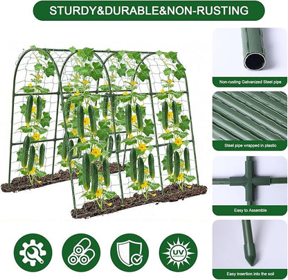 Cucumber Trellis for Raised Bed, 63"x47"x22" Garden Trellis for Climbing Plants Outdoor with Climbing Net and Plant Support Clip for Cucumber, Vegetable, Flowers