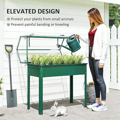 Outsunny Raised Garden Bed with Greenhouse Cover, Elevated Planter Box with Legs and Drainage Hole for Vegetables Flowers Herbs, 39.4" x 18.9" x 48.8", Green