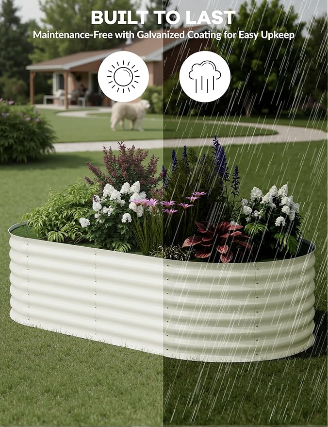 GarveeLife 2 Pcs Raised Garden Beds Outdoor 6x3x2 ft - Galvanized Steel Planter Box for Vegetables, Flowers, Rust-Resistant, Easy Assembly Raised Beds, Durable Planters for Outdoor Plants, Beige
