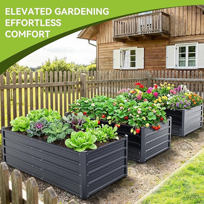 Ohuhu 6x3x1.5FT Metal Raised Garden Bed Outdoor, Reinforced Galvanized Steel Rustproof Planter Box, 100% Non-Toxic, 202 Gal Large Capacity Heavy Duty Raised Beds for Growing Vegetables Flowers Herbs