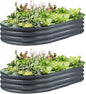 2 Pack Raised Garden Bed Kits, 4x2x1FT Gray Oval Galvanized Outdoor Planter Beds, Easy Assembly Metal Raised Bed for Vegetables, Flowers & Herbs