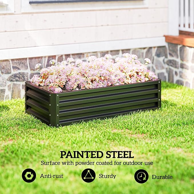 Outsunny Galvanized Raised Garden Bed, 4' x 2' x 1' Metal Planter Box, for Growing Vegetables, Flowers, Herbs, Succulents, Gray