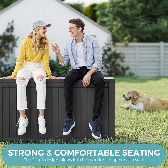 Deck Box 151 Gallon Striped Black Resin, Waterproof and Lockable