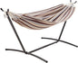 Amazon Basics Double Hammock with 9-Foot Space Saving Steel Stand and Carrying Case, 2 Person, 450 lb Capacity, Cream Wave, 110" x 47" x 43"