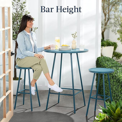 Best Choice Products 3-Piece Patio Dining Set, Bar Height, Outdoor Bistro Set, Outdoor Round Bar Table w/ 2 Bar Stools, Steel - Peacock Blue
