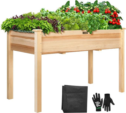 VIVOSUN Elevated Wooden Raised Garden Bed, 48 x 24 x 30 Inches, Outdoor Wood Planter Box w Bed Liner and Gloves for Garden, Patio, Balcony, Backyard and Outdoors, 220-Pound Capacity