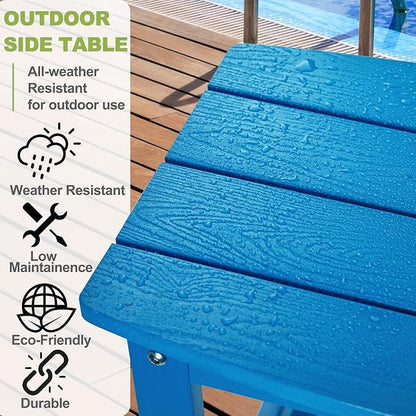 Y&M Outdoor Side Table, HIPS Adirondack Small Single Table, Waterproof Square Outside Table, Balcony Modern End Tables for Patio, Pool, Beach, Porch, Deck, Indoor or Outdoor Use, Bright Blue