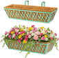2 Pack 24 Inch Window Boxes Planters Railing Planter Box with Adjustable Brackets for Porch Fence Patio Balcony Hanging Flower Baskets with Coco Liners for Outdoor Garden Decor - Green