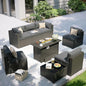 Aoxun Patio Furniture Set with Fire Pit Table, 8 Piece Outdoor Sectional Sofas, Wicker Rattan Outdoor Furniture with Thickened Cushion for Backyard, Garden Dark Grey