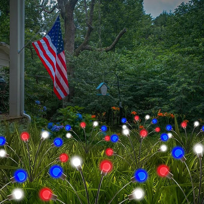 4th of July Decorations, 6 Pack Solar Firefly Lights Outdoor, 36 LED Waterproof Patriotic Decor Garden Lights with 2 Modes for Independence Day National Day Yard Path Decorations (Red White and Blue)