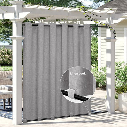 Easy-Going Linen Look Outdoor Curtains Waterproof Windproof Porch Curtains, Soft Thicken Outdoor Privacy Curtains for Patio, Gazebo, Grommet Top and Tab Bottom Drape, 1 Panel, 110x84 inch, Grey