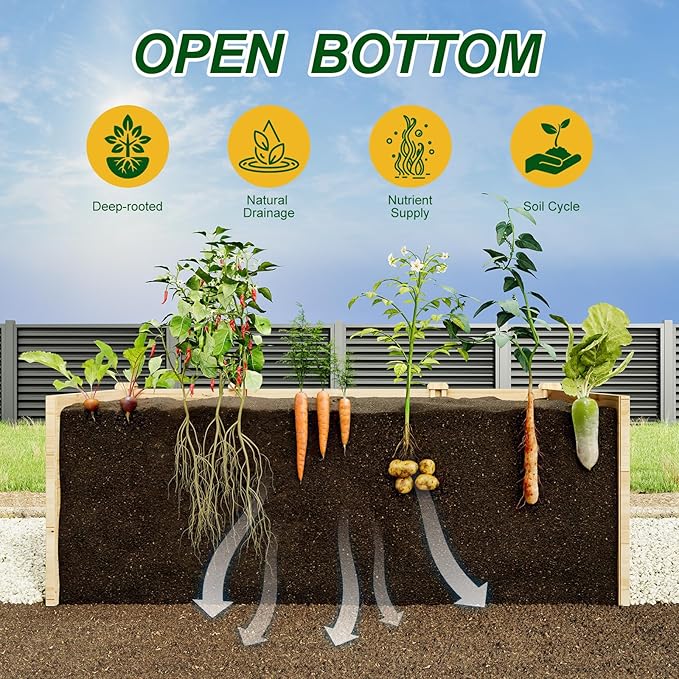 AMERLIFE Raised Garden Bed with Deer Proof Fence, 7.5Wx17Dx6H Outdoor Wooden Raised Garden Bed Planter with 19" Depth Planter Box