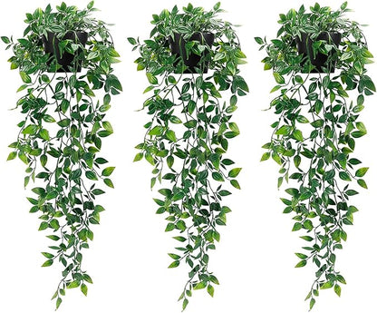 Whonline 3 Pack Artificial Hanging Plants Fake Plants with Pots for House Bedroom Wall Garden Decor
