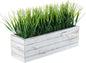 MyGift 14 Inch Artificial Green Grass Plant in Shabby White Washed Wood Planter Window Box - Faux Greenery in Rectangular Crate Style Wooden Container
