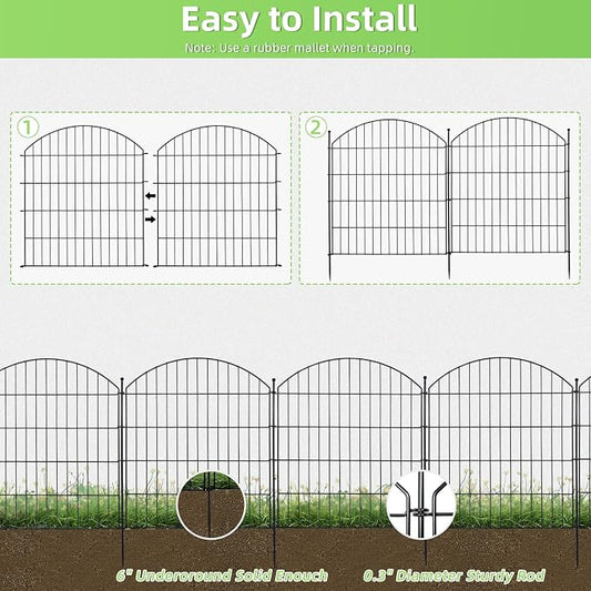 Decorative Fence Black Metal Garden Border, 5 Panels, 32in High