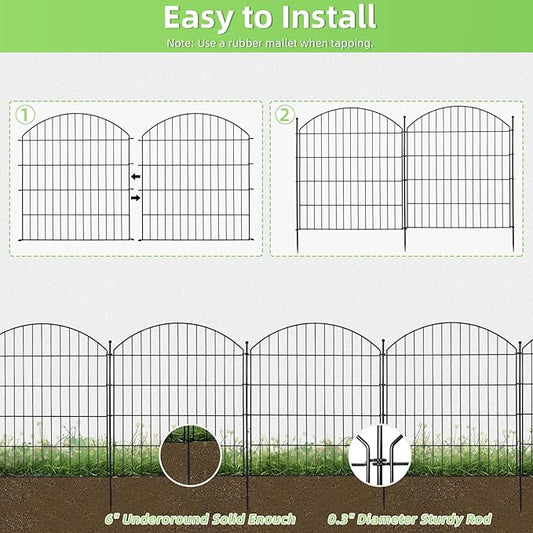 Decorative Fence Black Metal Garden Border, 24 Ft, 10 Panels
