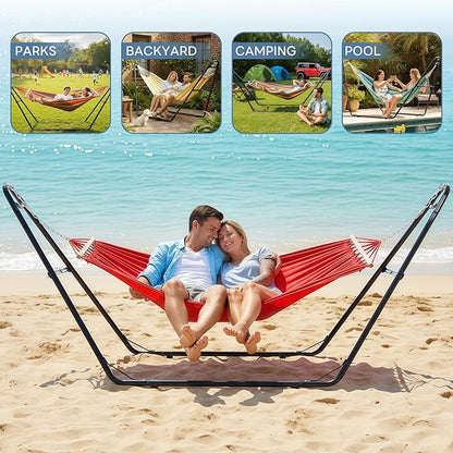 DUMOS Universal Double Hammock Stand Only, Heavy Duty Hammock Stands for 2 Person, Steel Stand for Indoor and Outside Garden Backyard Patio Pool Beach